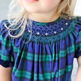Hamilton Plaid Navy & Green Smocked Long Bubble