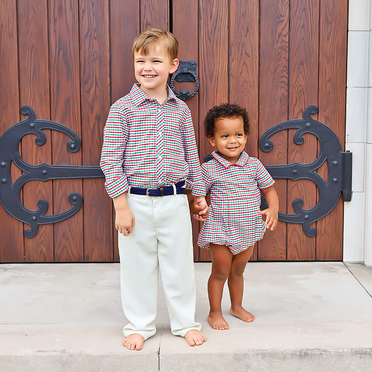 Christmas Card Gingham Button Down Shirt
