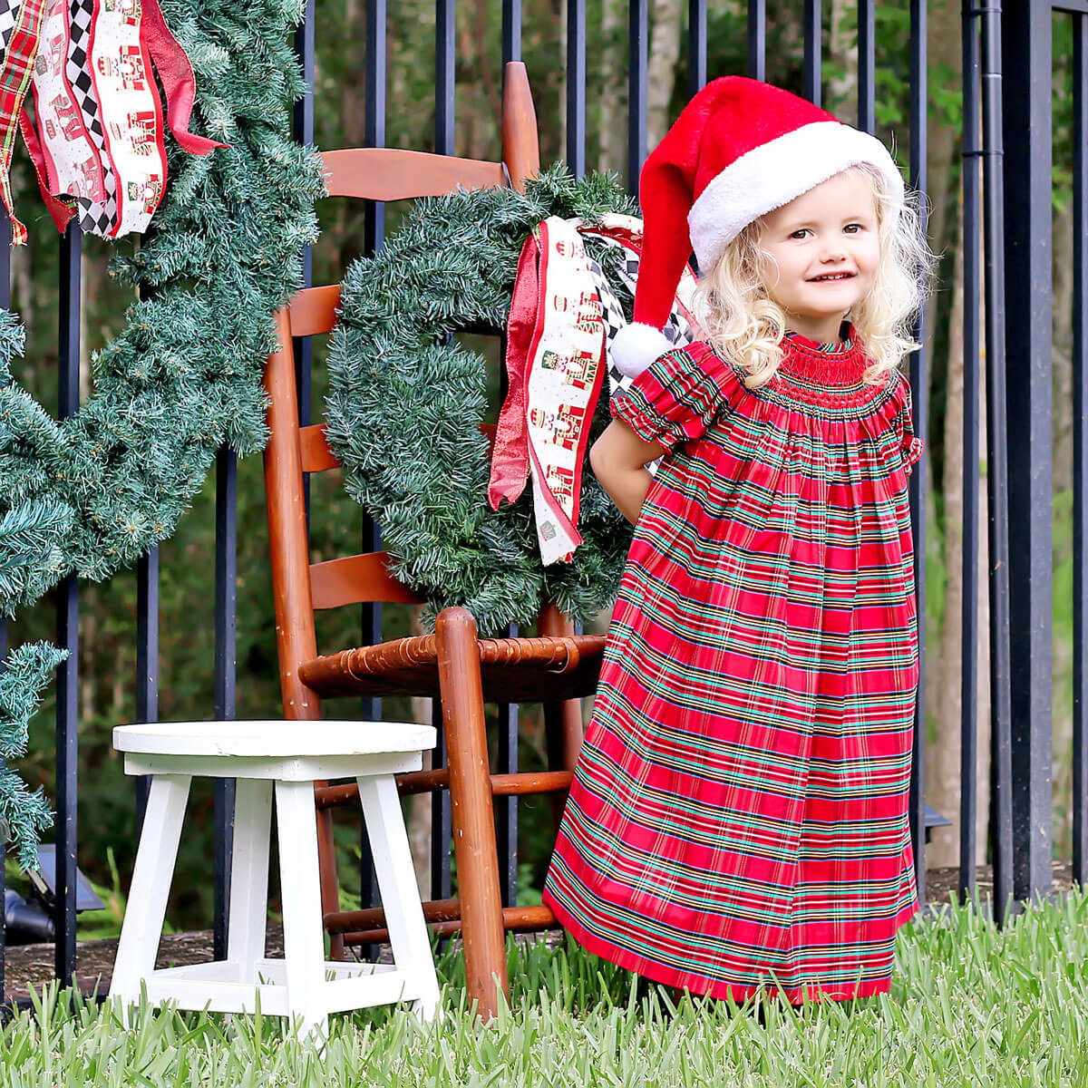 Manchester Plaid Red Smocked Bishop Dress