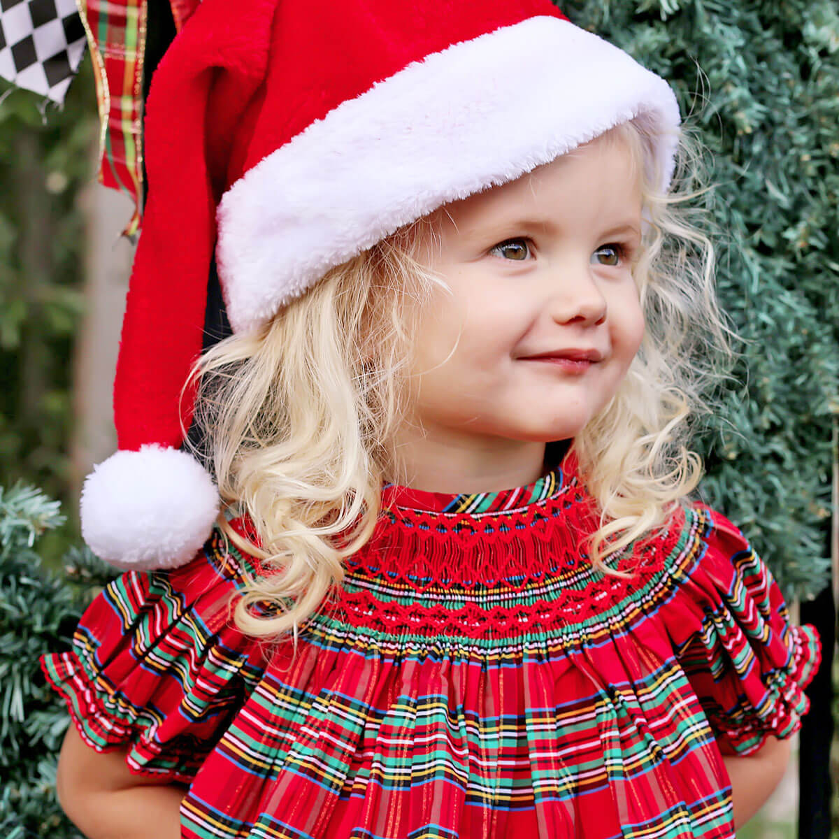 Manchester Plaid Red Smocked Bishop Dress