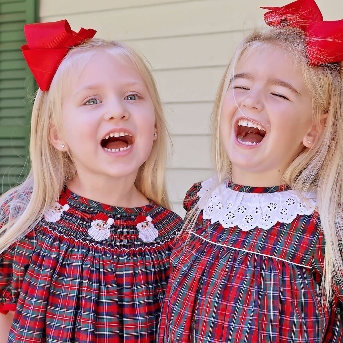 Christmas Eve Plaid Santa Smocked Bishop Dress