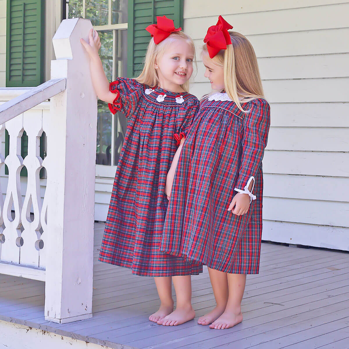 Christmas Eve Plaid Santa Smocked Bishop Dress