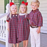 Christmas Eve Plaid Santa Smocked Bishop Dress