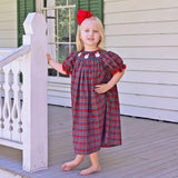 Christmas Eve Plaid Santa Smocked Bishop Dress