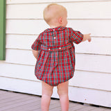 Christmas Eve Plaid Santa Smocked Collared Bubble