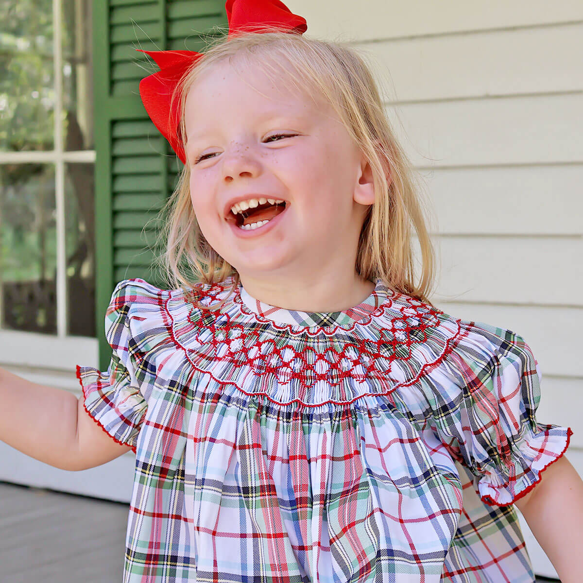 Douglas Plaid Smocked Bishop Dress