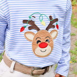 Reindeer Lights Blue Stripe Long Sleeve Shirt