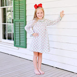 Holiday Wreath White Print Ruffle Collared Dress