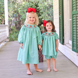 Reindeer Smocked Green Gingham Long Sleeve Dress