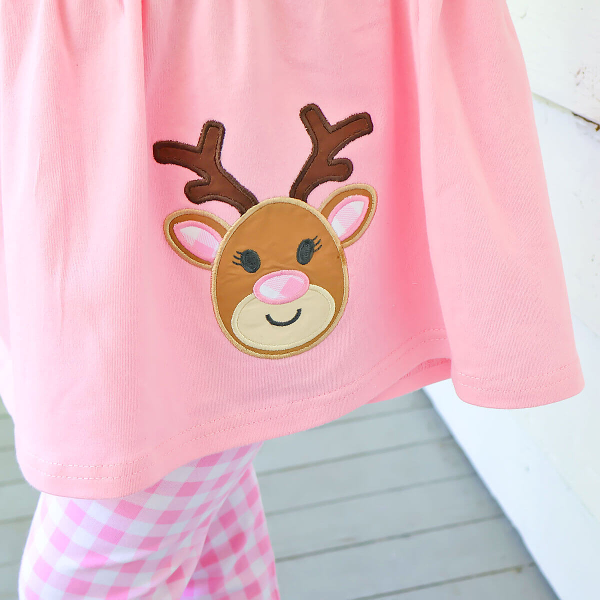 Reindeer Pink Gingham Smocked Aria Legging Set