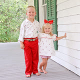 Happy Santa Schiffli White Button Down Shirt