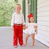 Happy Santa Schiffli White Button Down Shirt