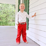 Happy Santa Schiffli White Button Down Shirt