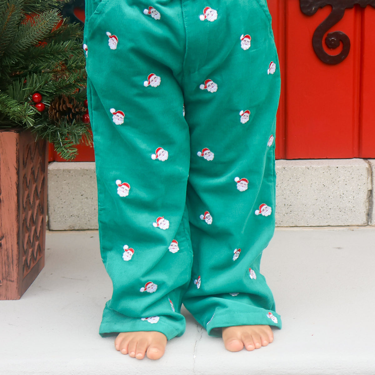 Happy Santa Green Corduroy Schiffli Standard Pants