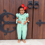 Jolly Christmas Smocked Green Windowpane Beverly Long Bubble