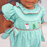 Jolly Christmas Smocked Green Windowpane Beverly Long Bubble