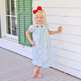 Reindeer Cheer Smocked Green Toile Bishop Dress