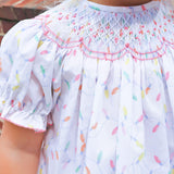 Christmas Lights White Print Smocked Bloomer Set