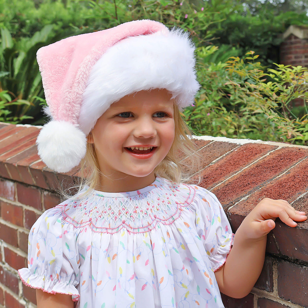 Christmas Lights White Print Smocked Bloomer Set