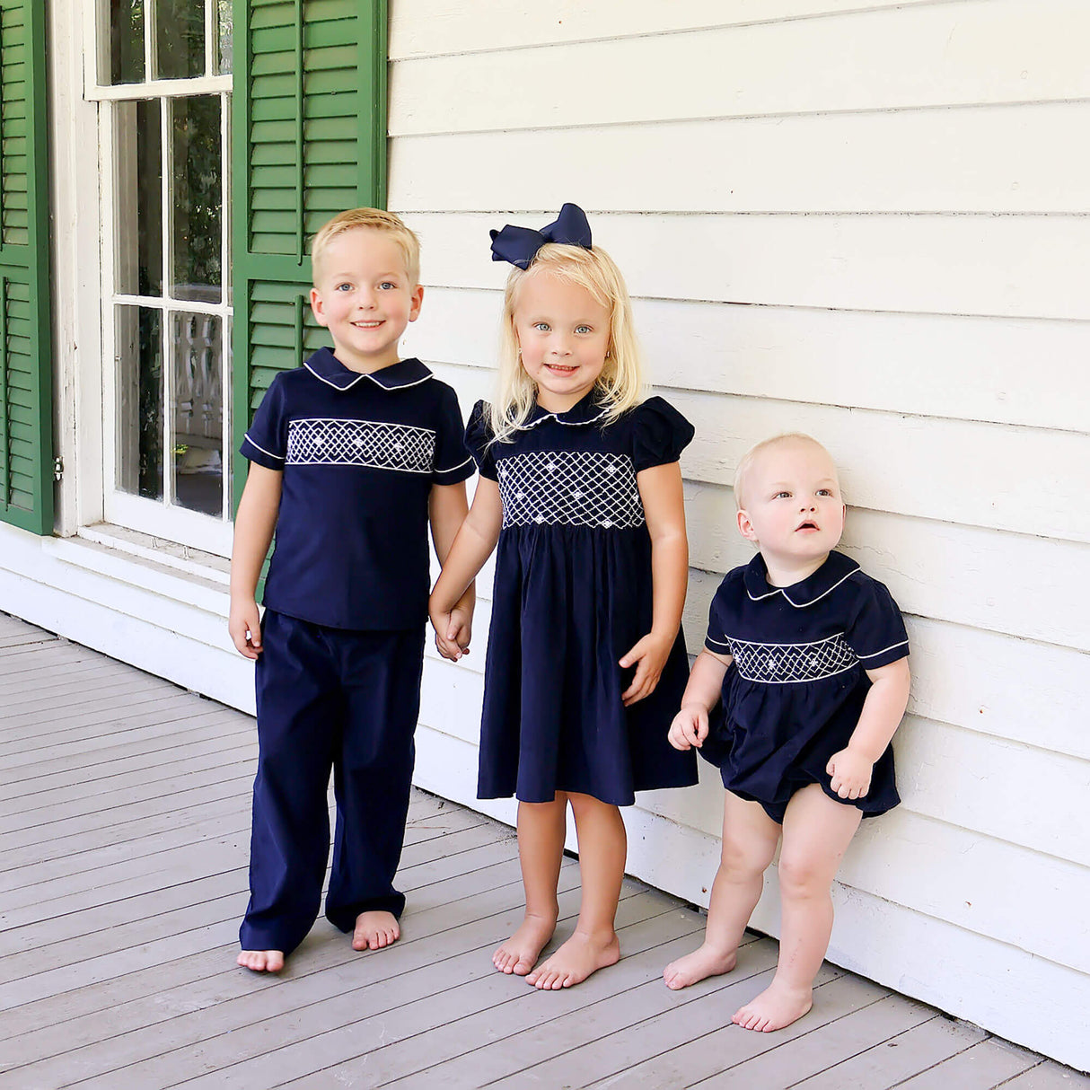 Navy Corduroy Smocked Collared Bubble