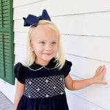 Navy Corduroy Smocked Collared Dress