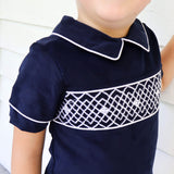 Navy Corduroy Smocked Collared Pant Set