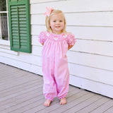 Happy Santa Smocked Pink Gingham Long Bubble