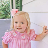 Happy Santa Smocked Pink Gingham Long Bubble