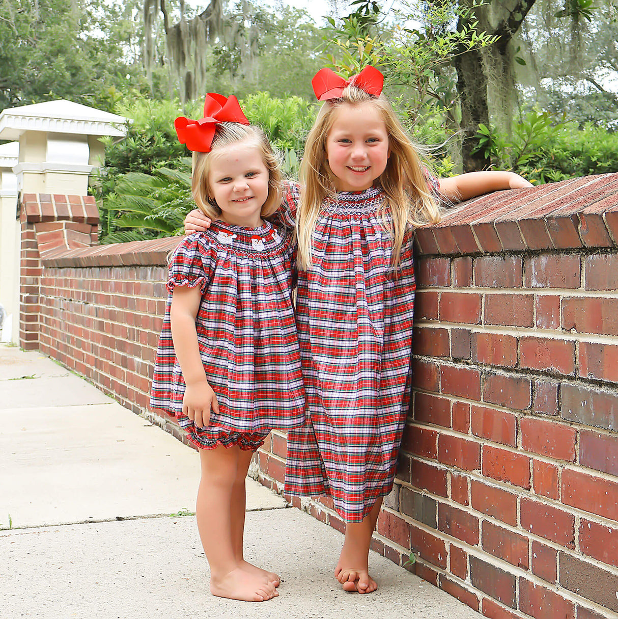 Seattle Red Plaid Smocked Bishop Dress