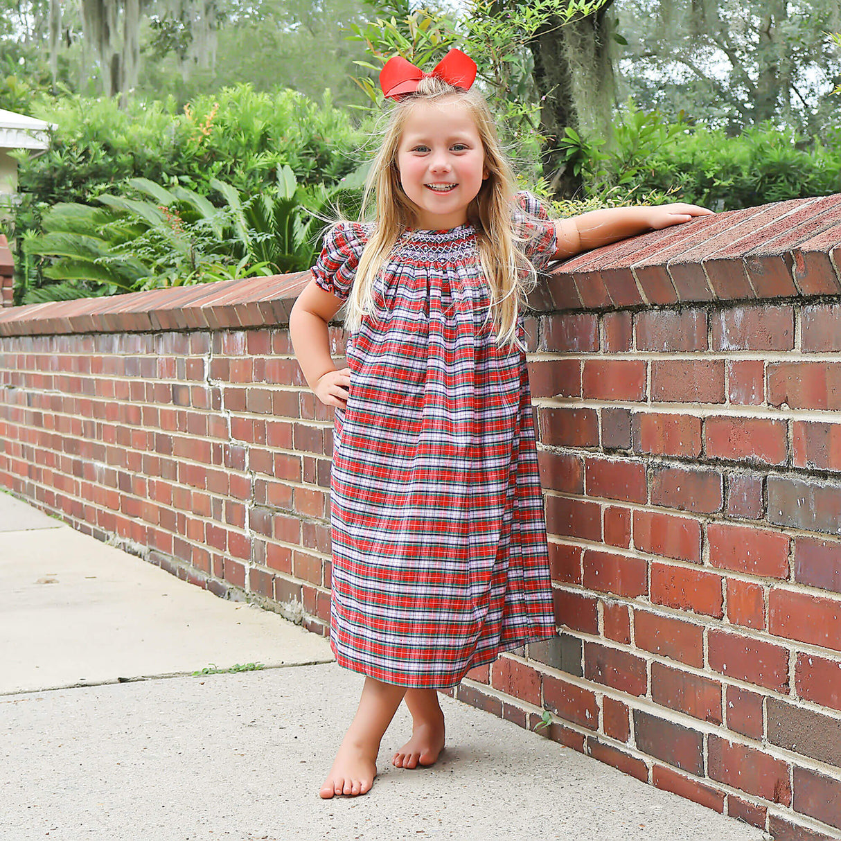 Seattle Red Plaid Smocked Bishop Dress
