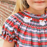 Happy Santa Smocked Seattle Red Plaid Bloomer Set