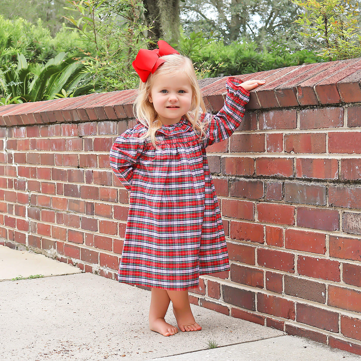 Seattle Red Plaid Ruffle Collared Dress