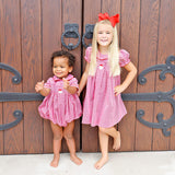 Santa's Favorite French Knot and Smocked Red Gingham Collared Bubble