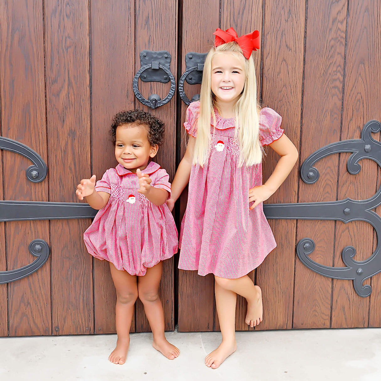 Santa's Favorite French Knot and Smocked Red Gingham Dress