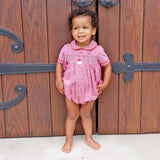 Santa's Favorite French Knot and Smocked Red Gingham Collared Bubble
