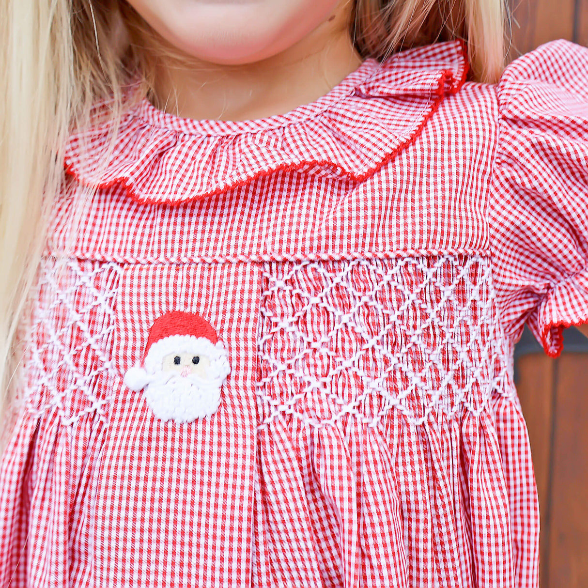 Santa's Favorite French Knot and Smocked Red Gingham Dress