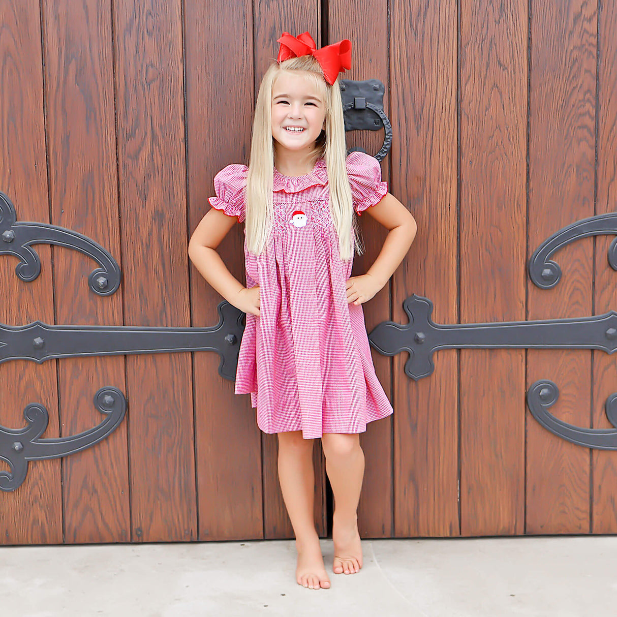 Santa's Favorite French Knot and Smocked Red Gingham Dress
