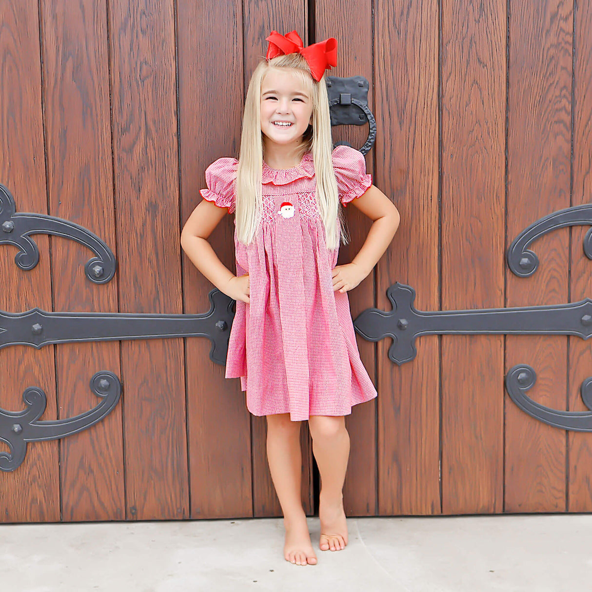 Santa's Favorite French Knot and Smocked Red Gingham Dress