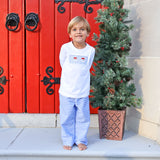 Happy Santa Smocked Blue Gingham Pant Set