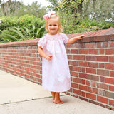 Pink Christmas Print Smocked Bishop Dress