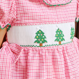 Christmas Tree Smocked Hot Pink Gingham Beverly Dress