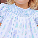 Christmas Tree Bow Blue Smocked Bishop Bubble