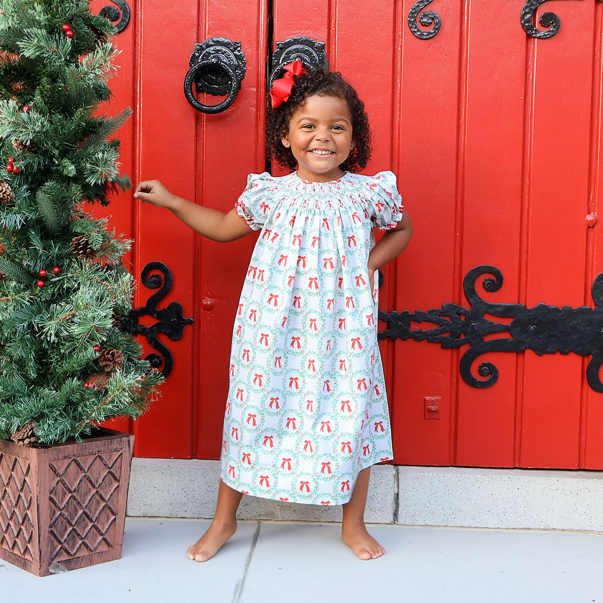 Bow Wreath Smocked Bishop Dress