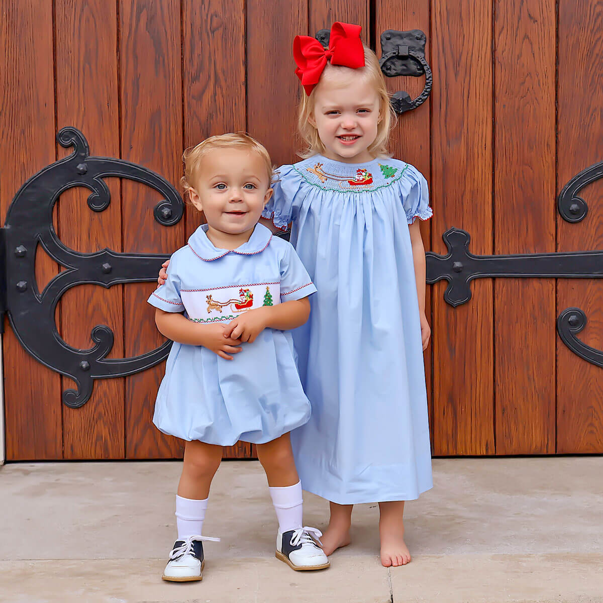 North Pole Smocked Blue Bishop Dress