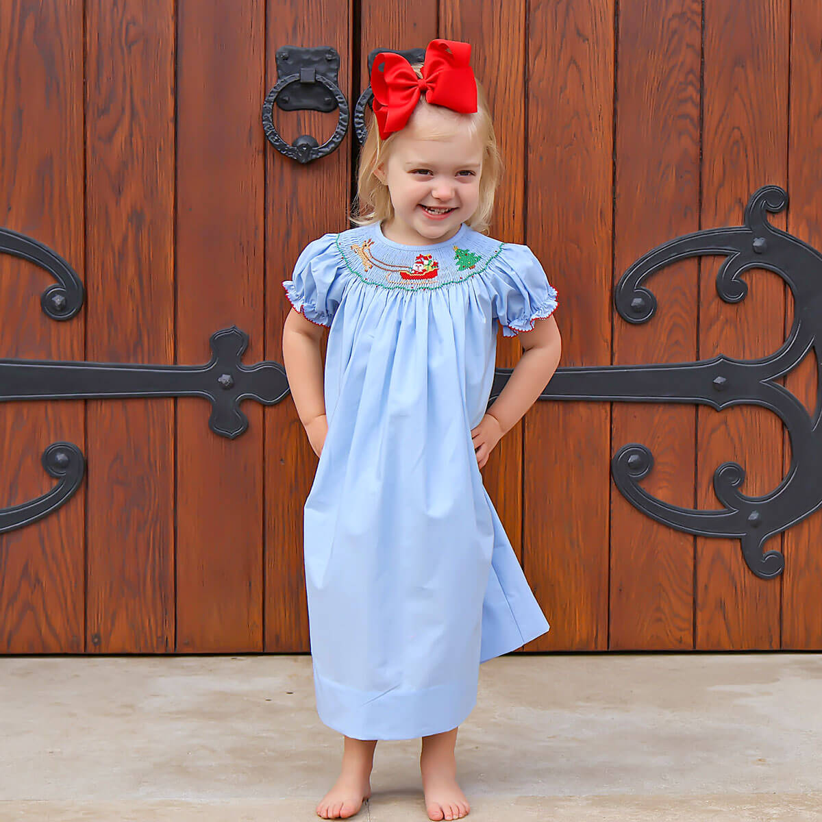 North Pole Smocked Blue Bishop Dress