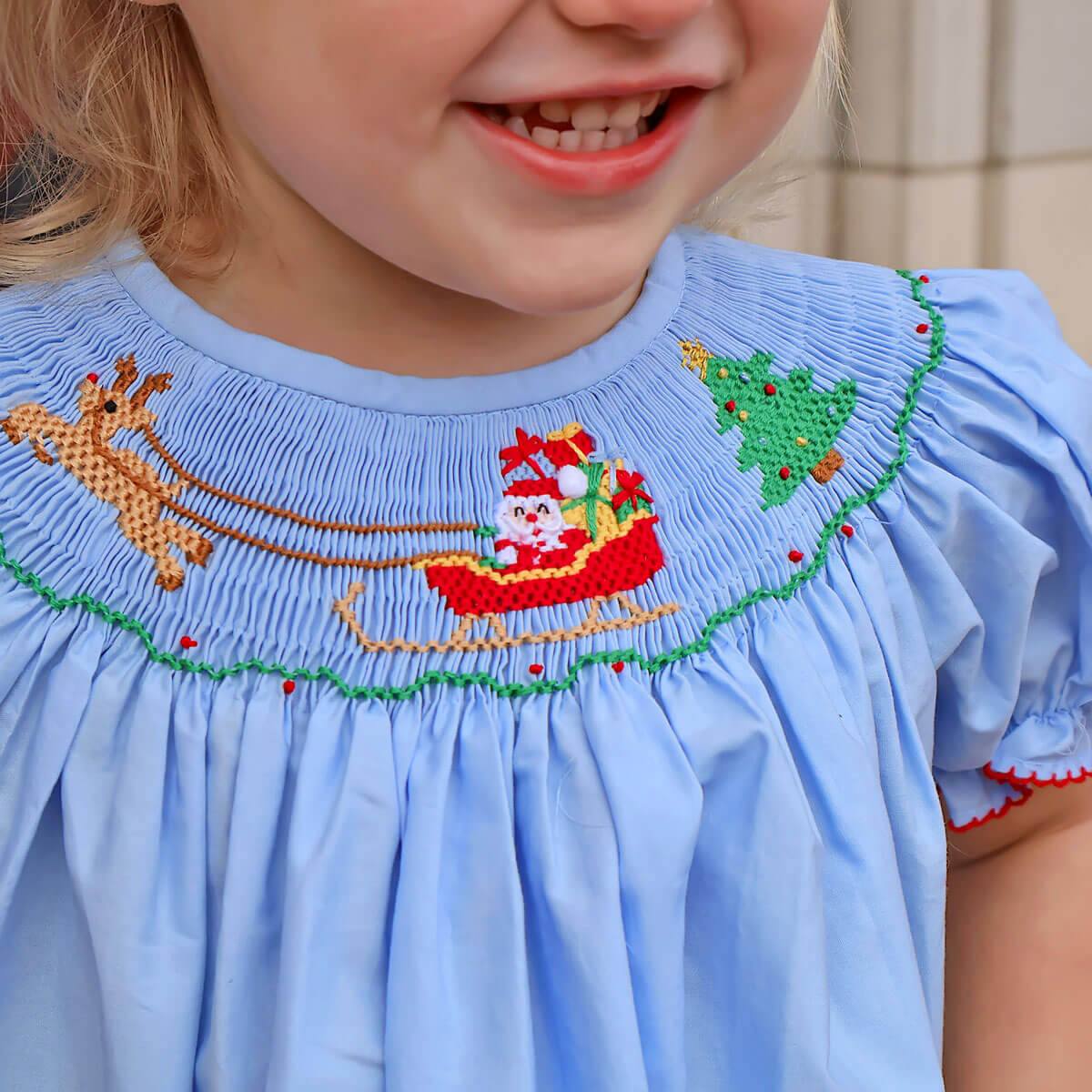 North Pole Smocked Blue Bishop Dress