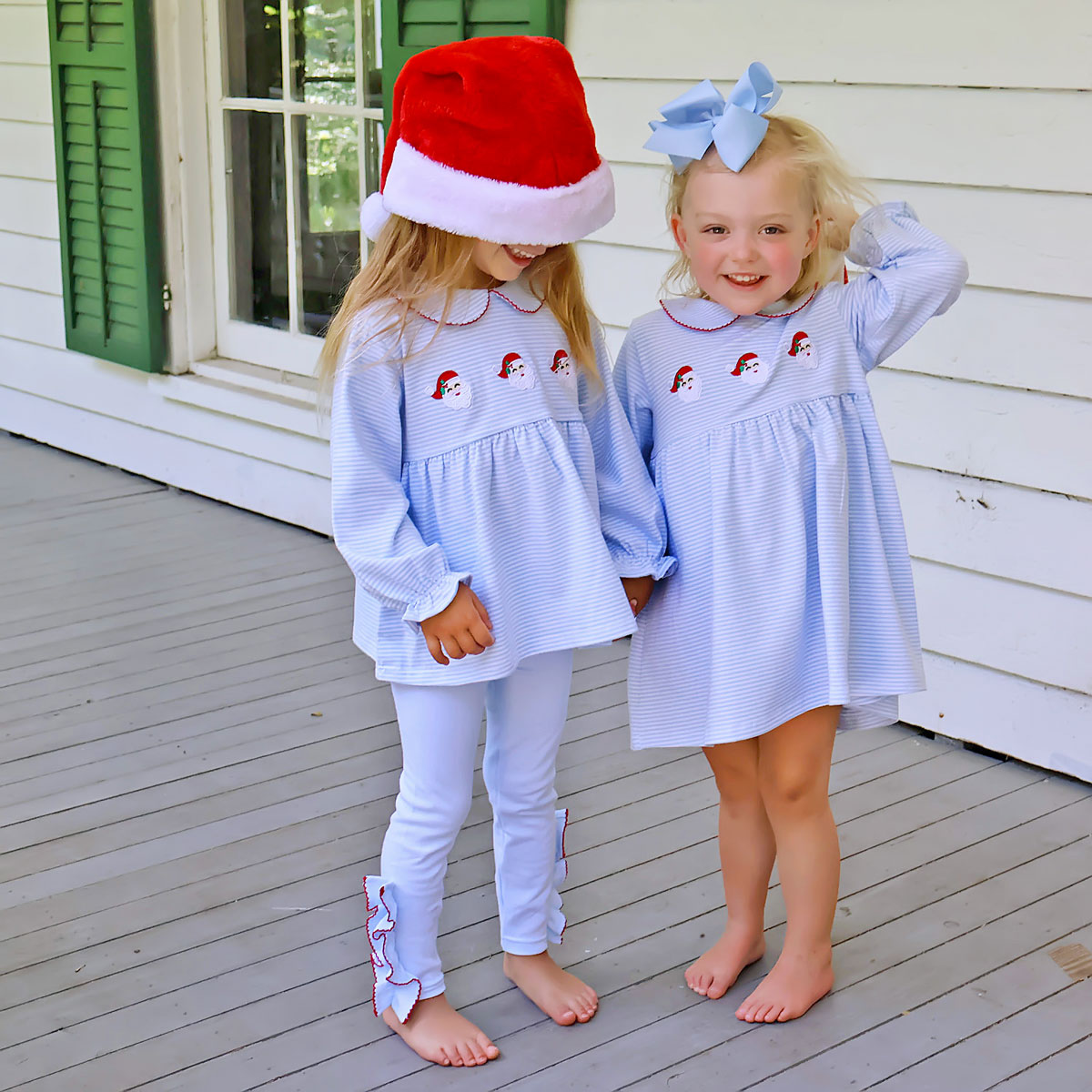 Happy Santa Light Blue Stripe Riley Dress