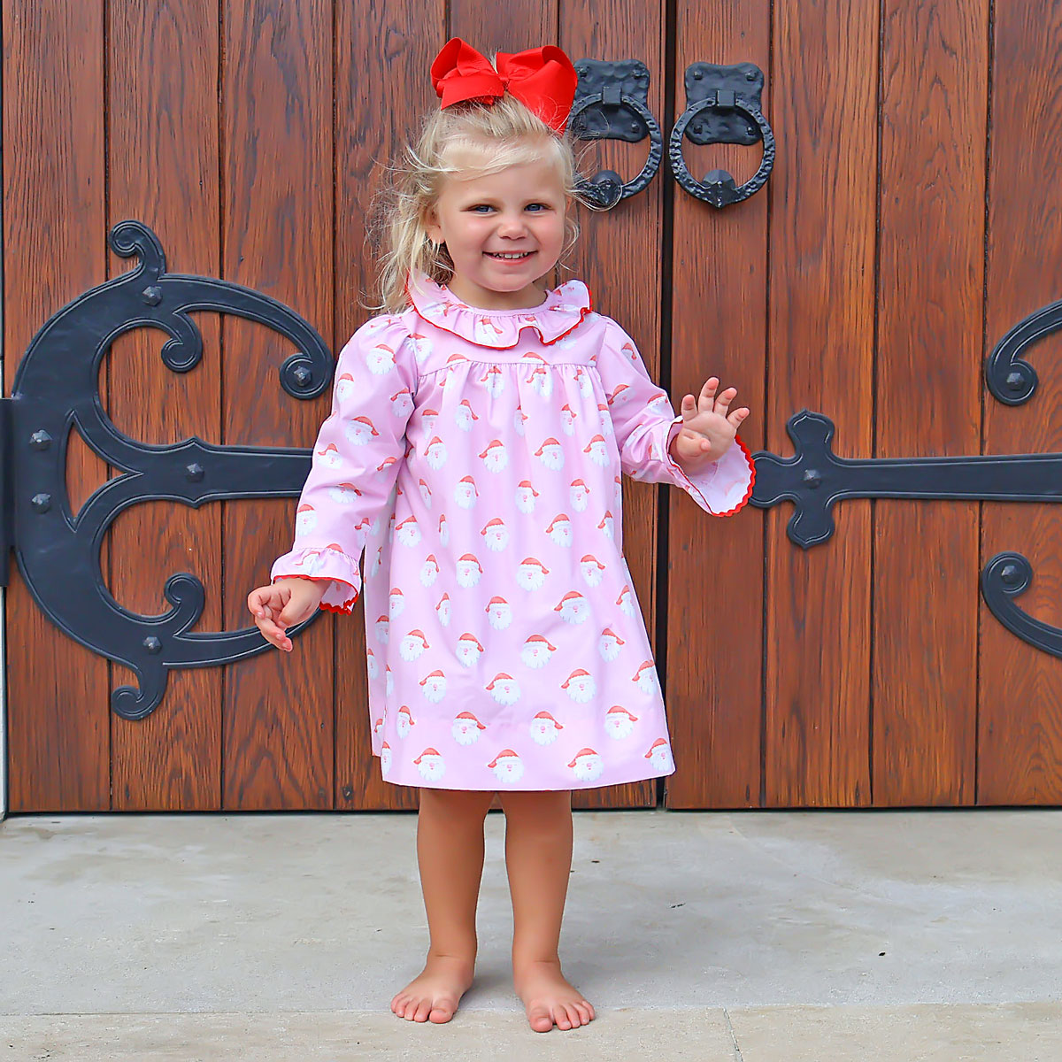 Happy Santa Print Ruffle Collar Dress