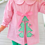 Christmas Tree Bows Pink Gingham Front Pleat Legging Set
