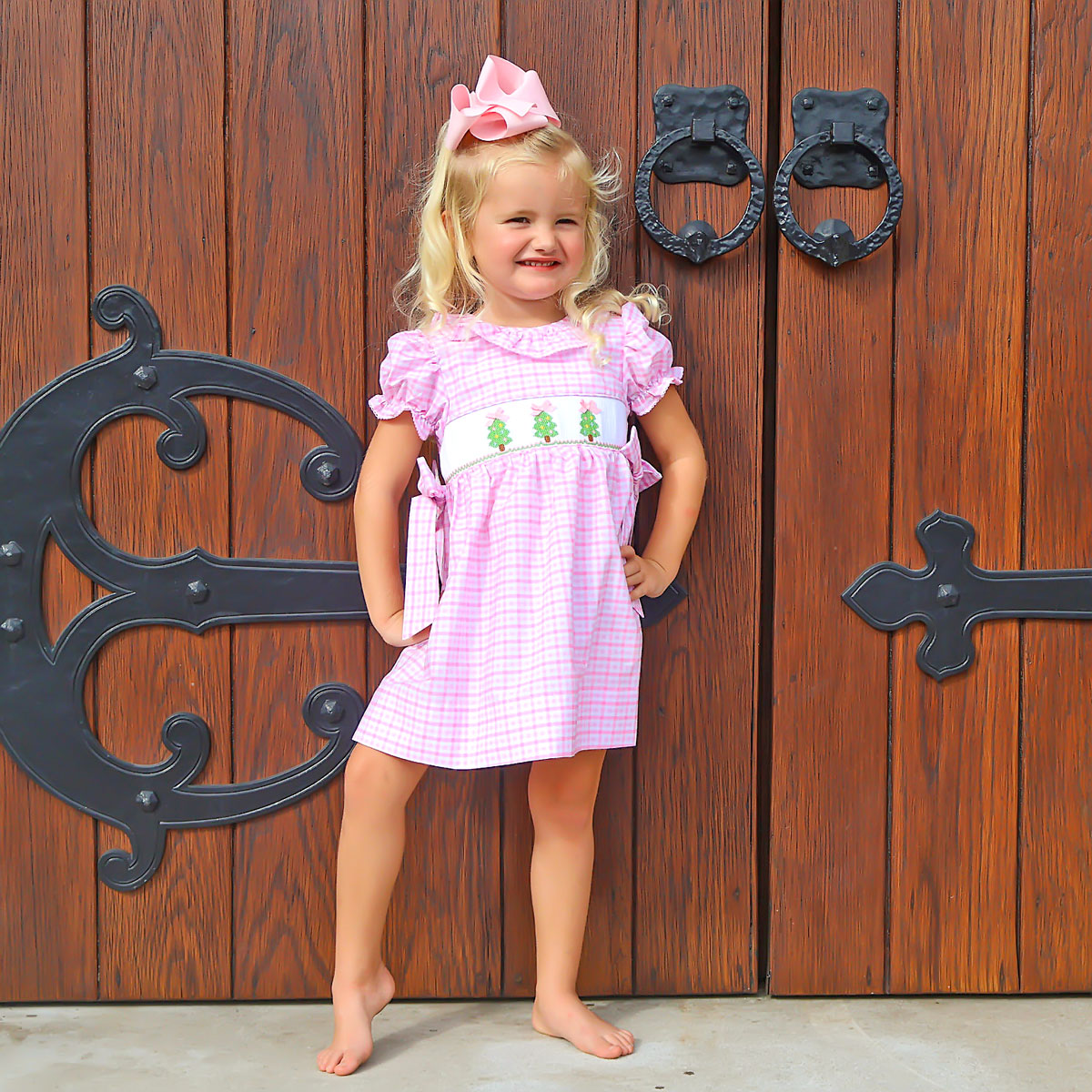 white christmas dresses Girls Dashing Dreams Plaid Knit Long Sleeve Twirl Dress 18-24M main image 0